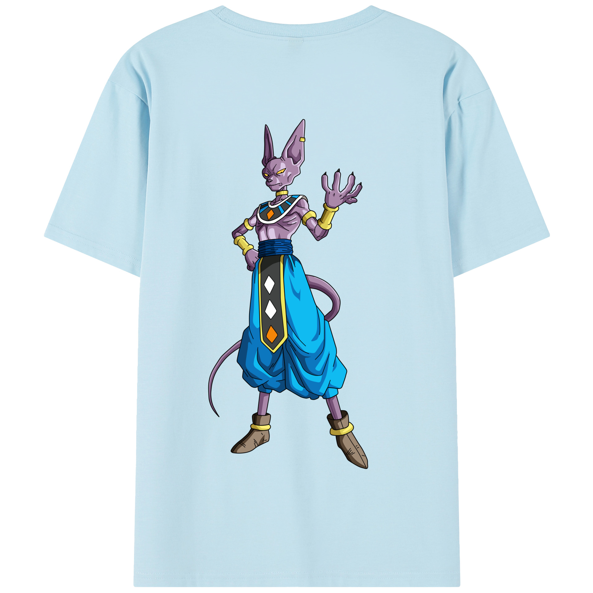 （画像用） ドラゴンボール ビルス 破壊神ビルス DRAGON BALL Beerus Birusu 綿100％半袖Tシャツ（背面プリント）